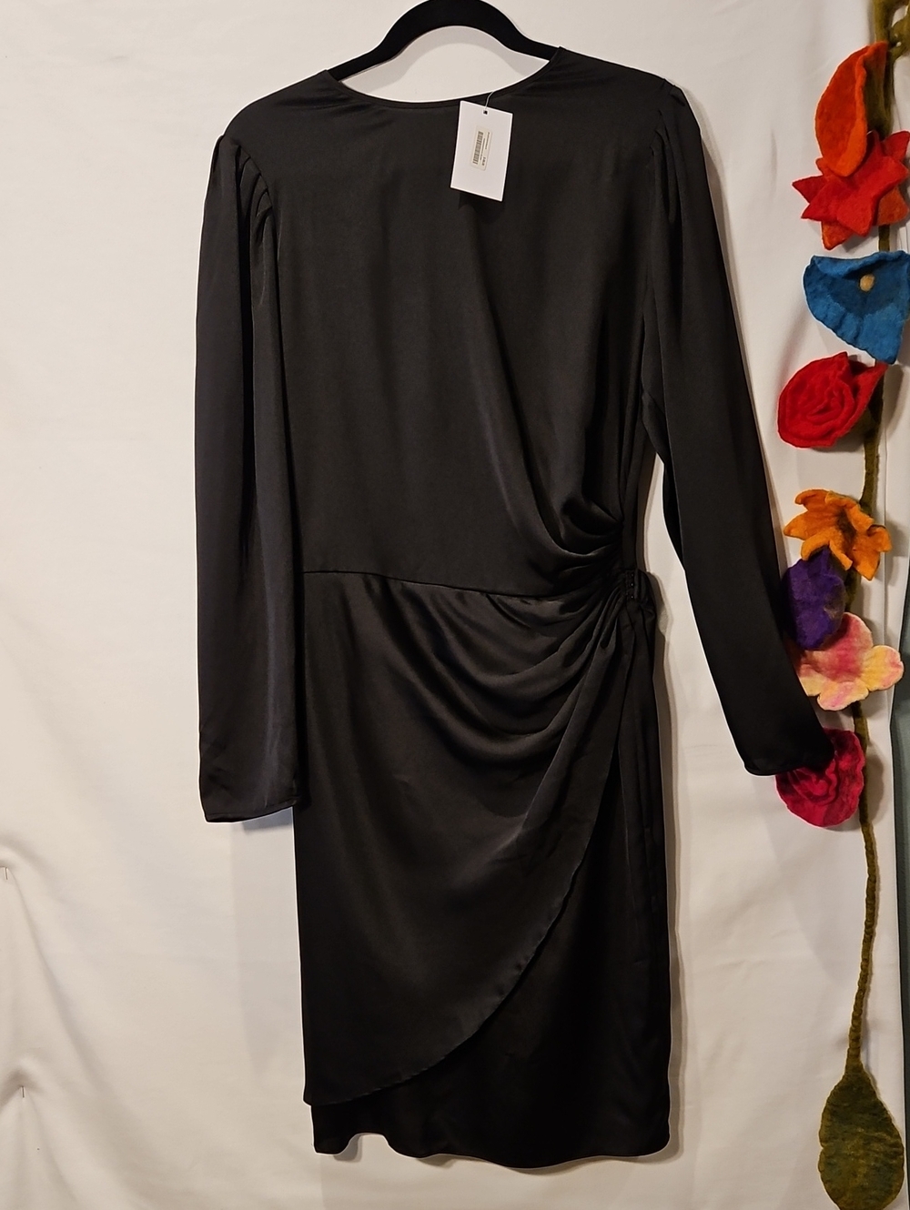 OAK + FORT Black Long-Sleeve Draped Side-Ruche Dress 0111